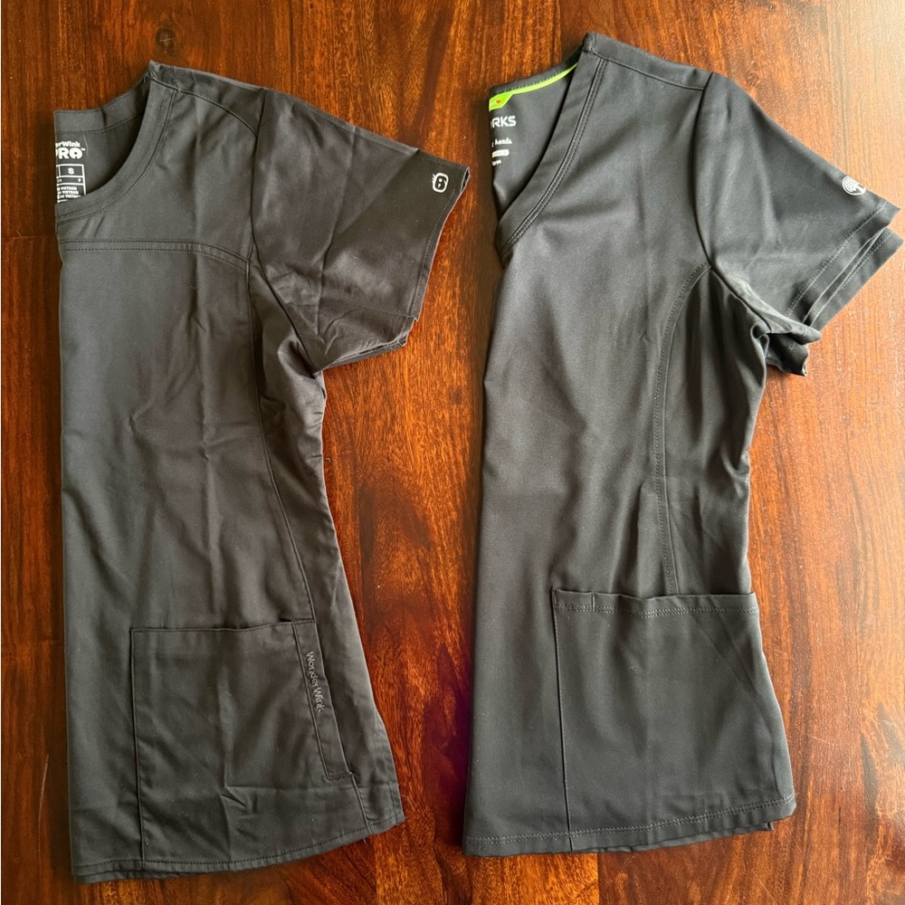 Women’s black scrub tops- both size small